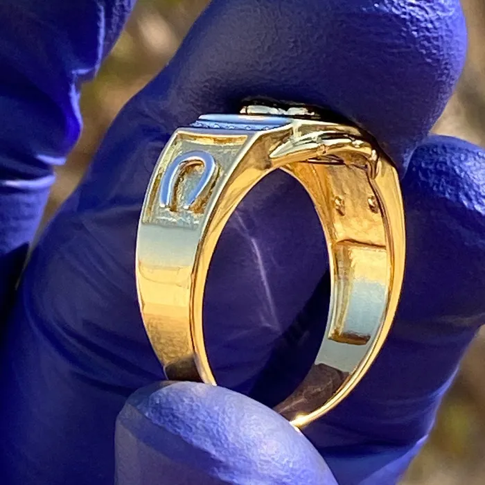 Rings 14K Gold Plated over 925 Silver Black La Santa Muerte Grim Reaper Ring Bling Cartel Admin