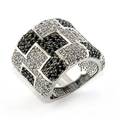 Rings Alamode 80503 Rhodium Ruthenium Brass Ring with AAA Grade CZ in Jet