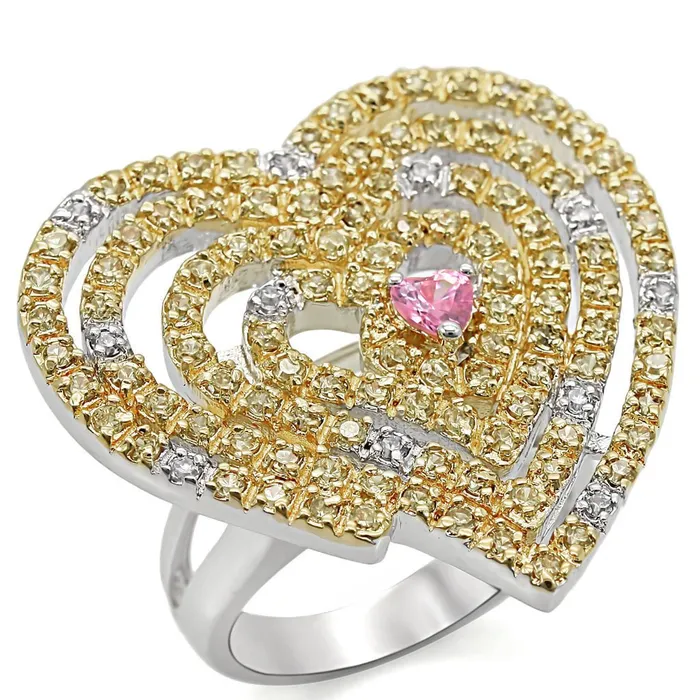 Rings Alamode LO1337 Reverse TwoTone Brass Ring with AAA Grade CZ in Rose