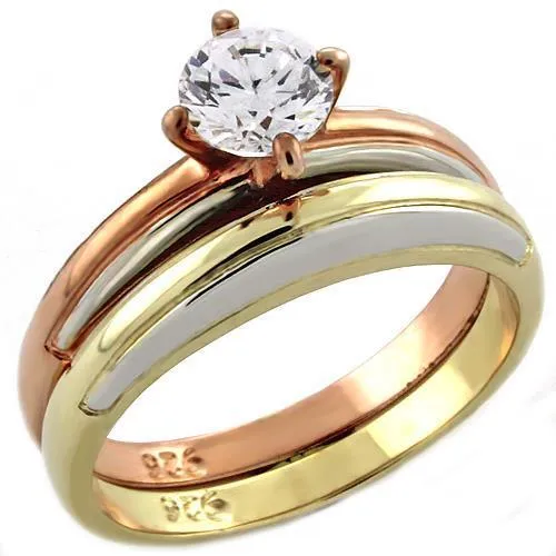 Rings Alamode LOAS1038 Tricolor 925 Sterling Silver Ring with AAA Grade CZ in Clear Rings Alamode LOAS1038 Tricolor 925 Sterling Silver Ring with AAA Grade CZ in Clear