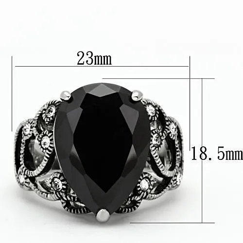 Rings Alamode TK1017 High polished no plating Stainless Steel Ring with AAA Grade CZ in Jet