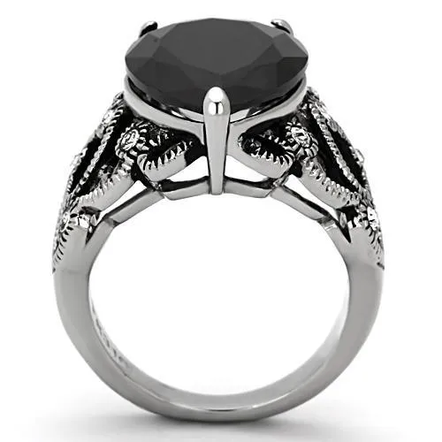 Rings Alamode TK1017 High polished no plating Stainless Steel Ring with AAA Grade CZ in Jet
