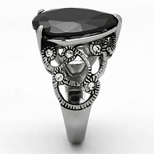 Rings Alamode TK1017 High polished no plating Stainless Steel Ring with AAA Grade CZ in Jet