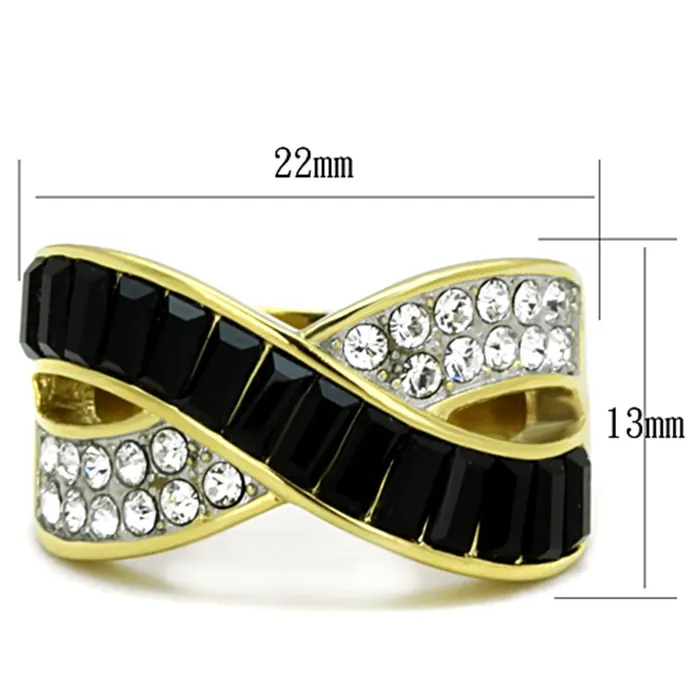 Rings Alamode TK1577 TwoTone IP Gold Ion Plating Stainless Steel Ring with Top Grade Crystal in Jet