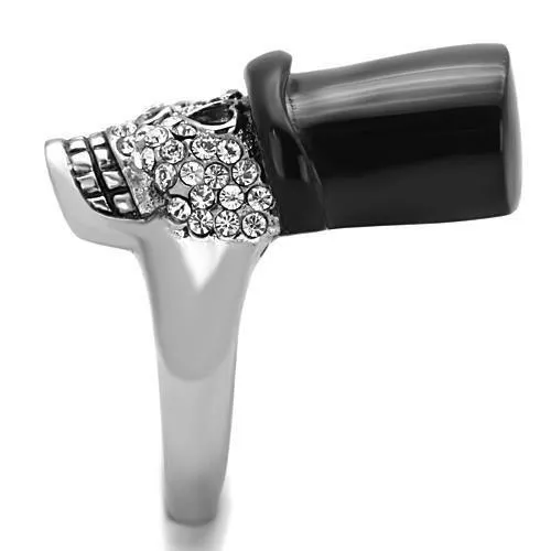Rings Alamode TK1662 TwoTone IP Black Stainless Steel Ring with Top Grade Crystal in Clear