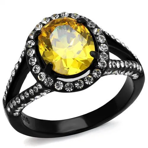 Rings Alamode TK2193 IP BlackIon Plating Stainless Steel Ring with AAA Grade CZ in Topaz