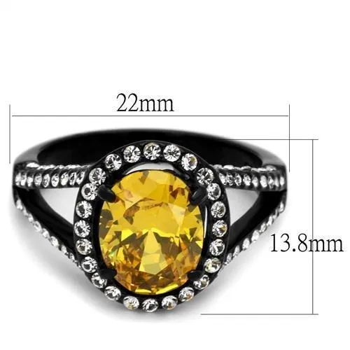 Rings Alamode TK2193 IP BlackIon Plating Stainless Steel Ring with AAA Grade CZ in Topaz
