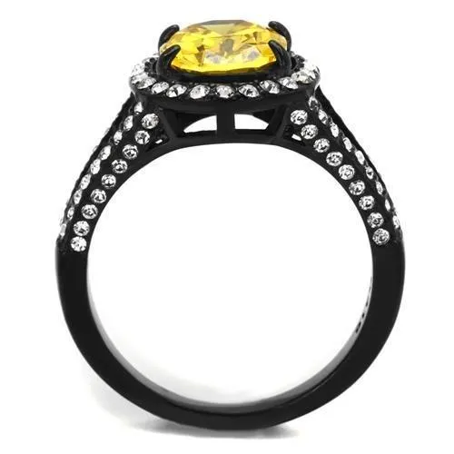 Rings Alamode TK2193 IP BlackIon Plating Stainless Steel Ring with AAA Grade CZ in Topaz