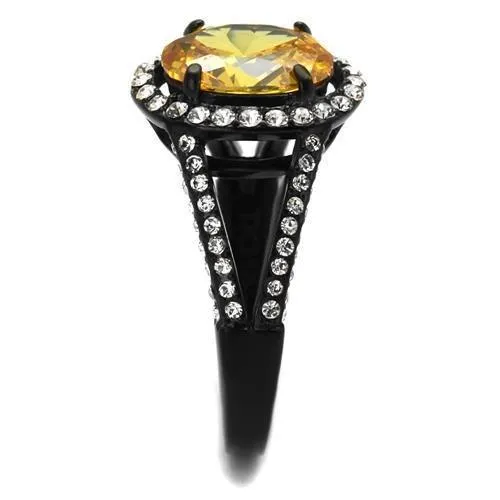 Rings Alamode TK2193 IP BlackIon Plating Stainless Steel Ring with AAA Grade CZ in Topaz