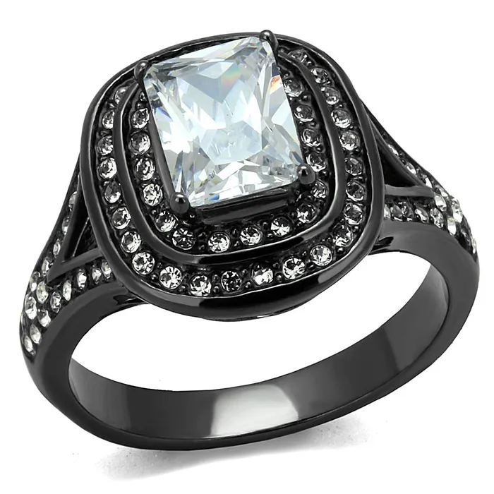 Rings Alamode TK2731 IP Light Black IP Gun Stainless Steel Ring with AAA Grade CZ in Clear Rings Alamode TK2731 IP Light Black IP Gun Stainless Steel Ring with AAA Grade CZ in Clear