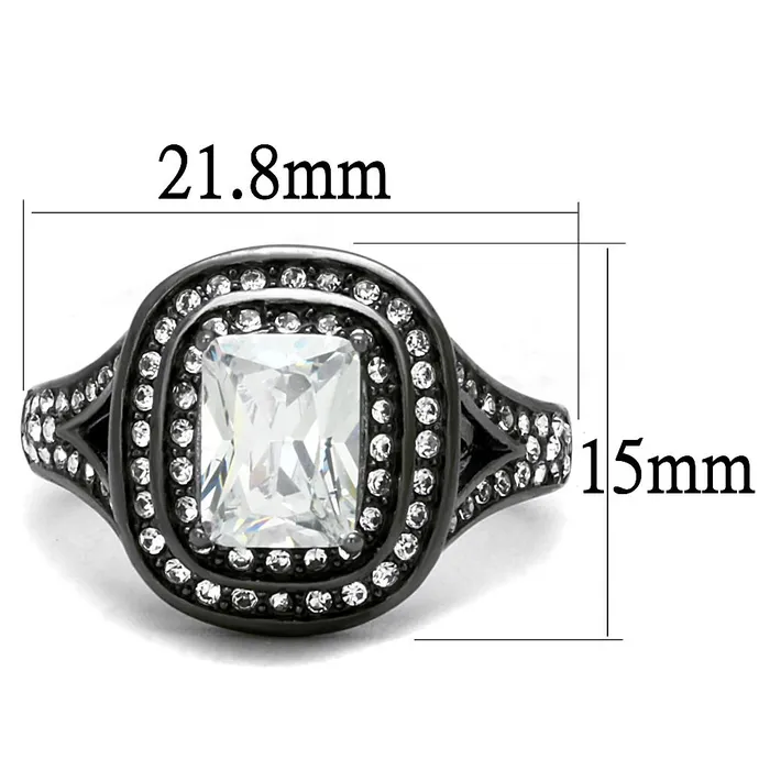Rings Alamode TK2731 IP Light Black IP Gun Stainless Steel Ring with AAA Grade CZ in Clear
