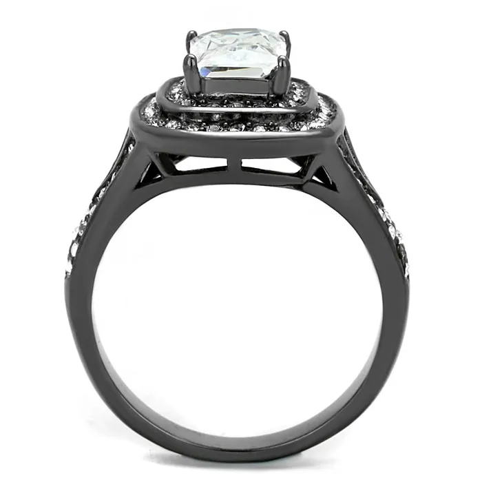 Rings Alamode TK2731 IP Light Black IP Gun Stainless Steel Ring with AAA Grade CZ in Clear