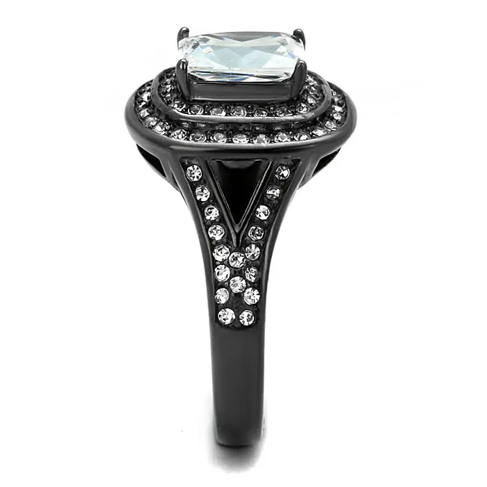 Rings Alamode TK2731 IP Light Black IP Gun Stainless Steel Ring with AAA Grade CZ in Clear