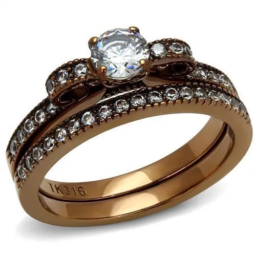 Rings Alamode TK2955 IP Coffee light Stainless Steel Ring with AAA Grade CZ in Clear Rings Alamode TK2955 IP Coffee light Stainless Steel Ring with AAA Grade CZ in Clear