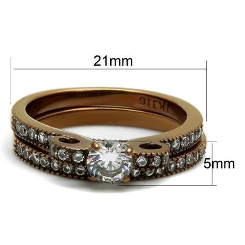 Rings Alamode TK2955 IP Coffee light Stainless Steel Ring with AAA Grade CZ in Clear