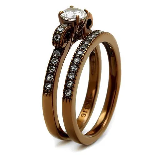 Rings Alamode TK2955 IP Coffee light Stainless Steel Ring with AAA Grade CZ in Clear