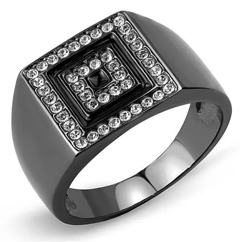Rings Alamode TK3220 IP Light Black IP Gun Stainless Steel Ring with Top Grade Crystal in Clear Rings Alamode TK3220 IP Light Black IP Gun Stainless Steel Ring with Top Grade Crystal in Clear