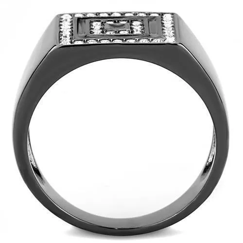 Rings Alamode TK3220 IP Light Black IP Gun Stainless Steel Ring with Top Grade Crystal in Clear