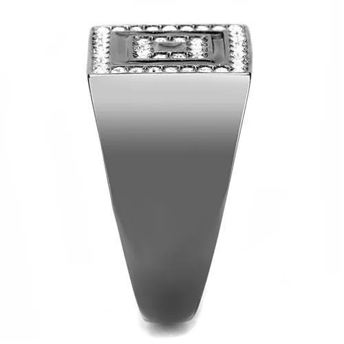 Rings Alamode TK3220 IP Light Black IP Gun Stainless Steel Ring with Top Grade Crystal in Clear