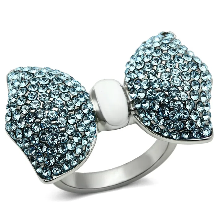 Rings Alamode TK653 High polished no plating Stainless Steel Ring with Top Grade Crystal in Sea Blue Rings Alamode TK653 High polished no plating Stainless Steel Ring with Top Grade Crystal in Sea Blue