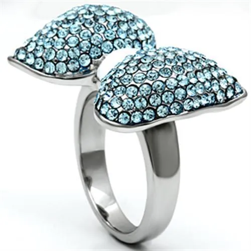 Rings Alamode TK653 High polished no plating Stainless Steel Ring with Top Grade Crystal in Sea Blue