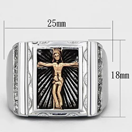 Rings Alamode TK951 TwoTone IP Rose Gold Stainless Steel Ring with AAA Grade CZ in Clear