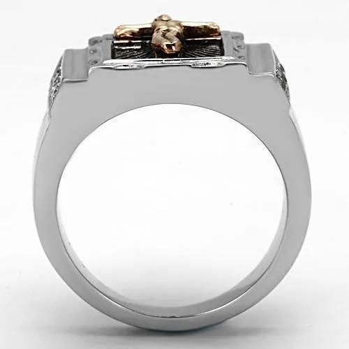 Rings Alamode TK951 TwoTone IP Rose Gold Stainless Steel Ring with AAA Grade CZ in Clear
