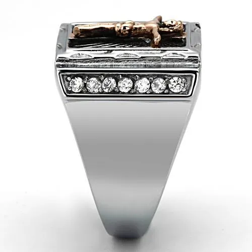 Rings Alamode TK951 TwoTone IP Rose Gold Stainless Steel Ring with AAA Grade CZ in Clear