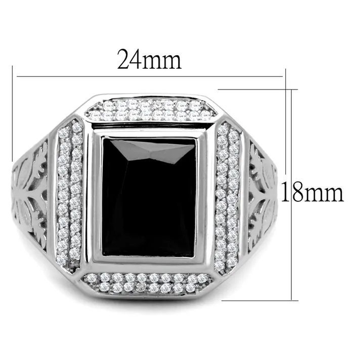 Rings Alamode TS224 Rhodium 925 Sterling Silver Ring with AAA Grade CZ in Black Diamond
