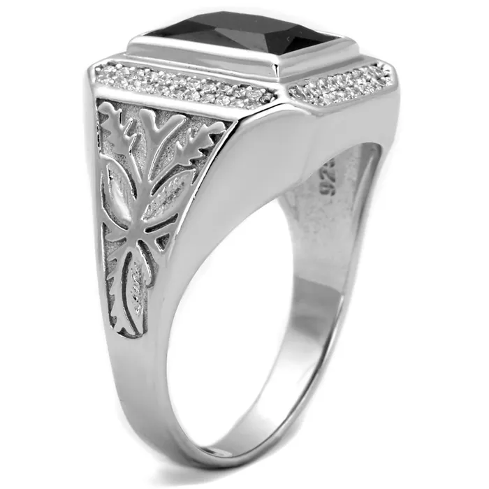 Rings Alamode TS224 Rhodium 925 Sterling Silver Ring with AAA Grade CZ in Black Diamond