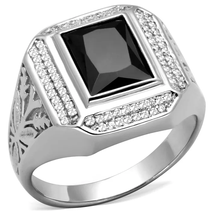 Rings Alamode TS224 Rhodium 925 Sterling Silver Ring with AAA Grade CZ in Black Diamond