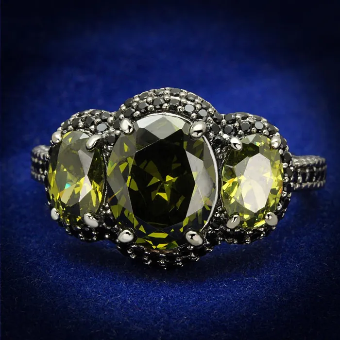 Rings Alamode TS547 Ruthenium 925 Sterling Silver Ring with AAA Grade CZ in Olivine color Rings Alamode TS547 Ruthenium 925 Sterling Silver Ring with AAA Grade CZ in Olivine color