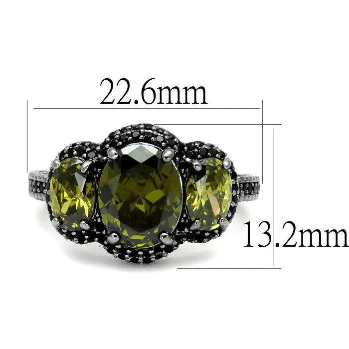 Rings Alamode TS547 Ruthenium 925 Sterling Silver Ring with AAA Grade CZ in Olivine color