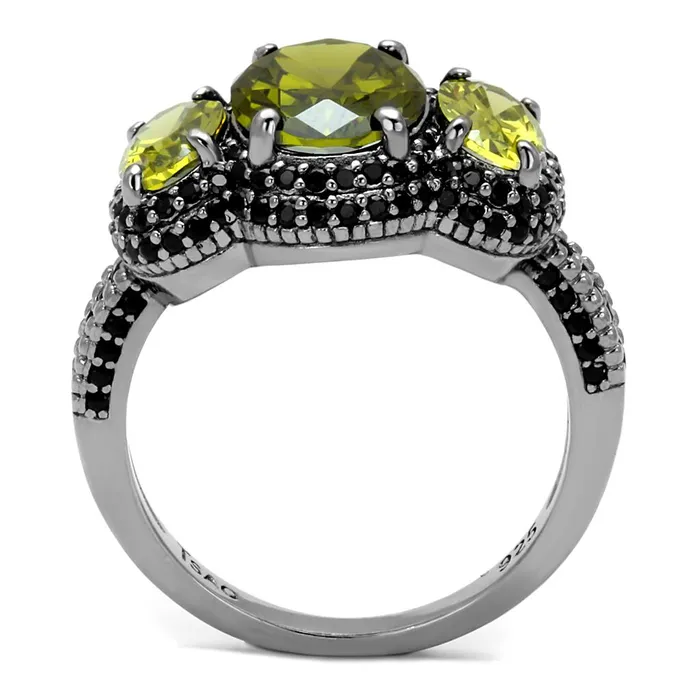 Rings Alamode TS547 Ruthenium 925 Sterling Silver Ring with AAA Grade CZ in Olivine color