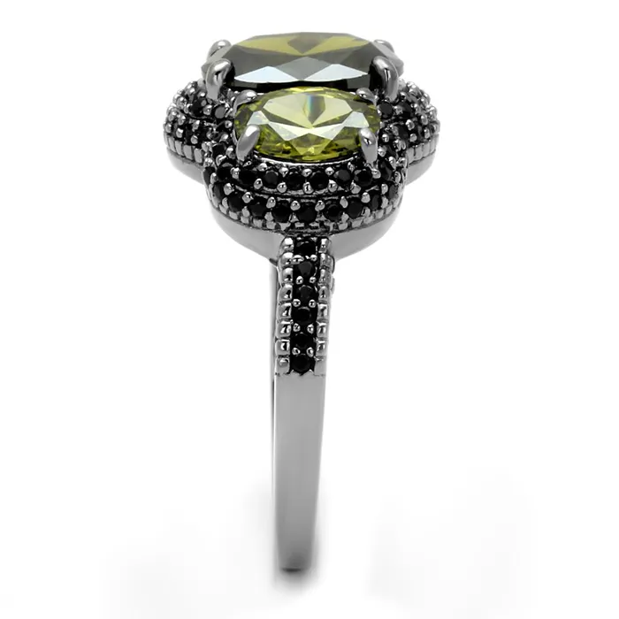 Rings Alamode TS547 Ruthenium 925 Sterling Silver Ring with AAA Grade CZ in Olivine color