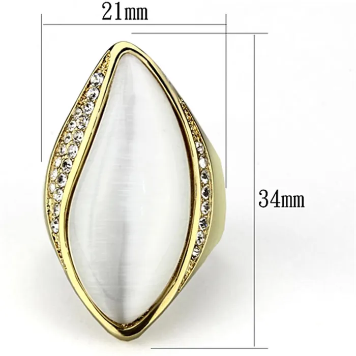 Rings Alamode VL082 IP GoldIon Plating Brass Ring with Synthetic Cat Eye in White