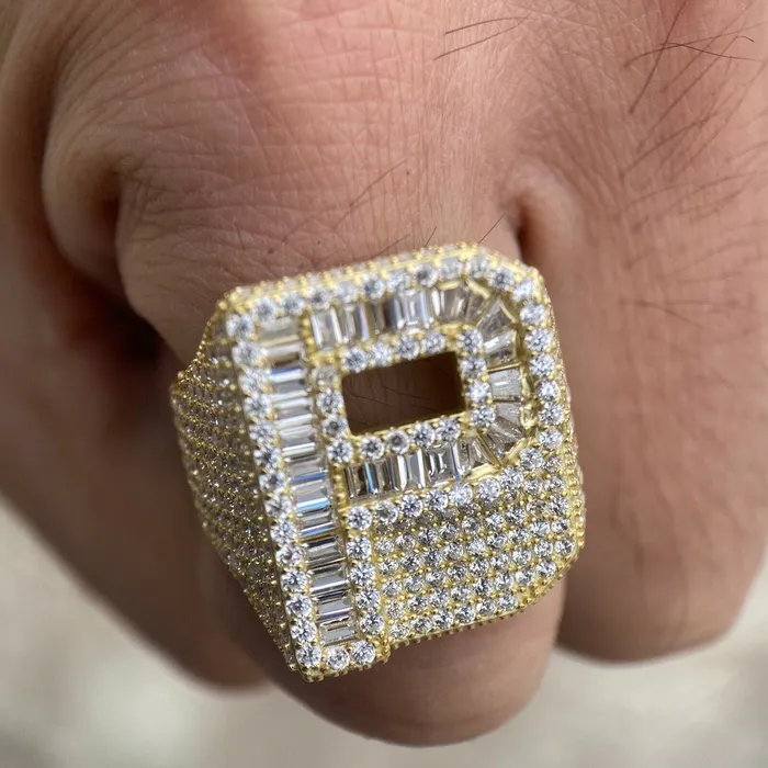 Rings AMERICAN TIME 14K Gold Plated 925 Sterling Silver Initial Letter Iced CZ Baguette Ring Rings AMERICAN TIME 14K Gold Plated 925 Sterling Silver Initial Letter Iced CZ Baguette Ring