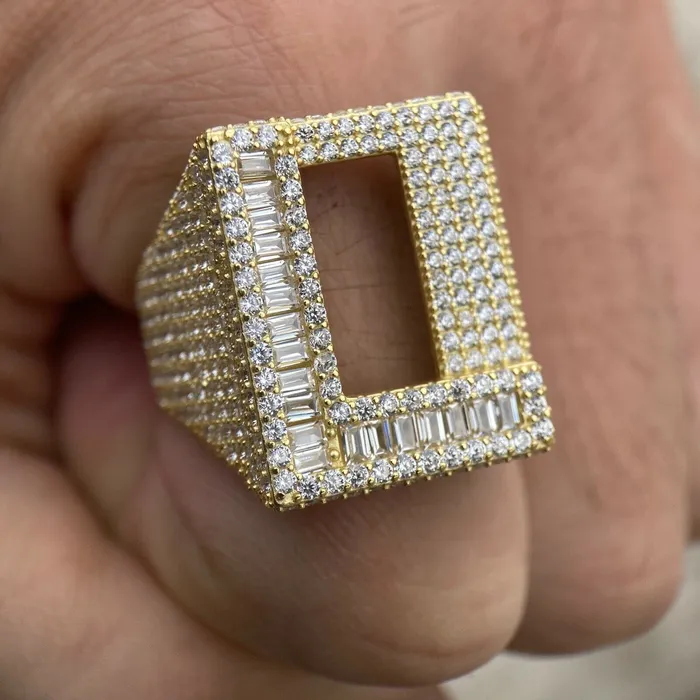 Rings AMERICAN TIME 14K Gold Plated 925 Sterling Silver Initial Letter Iced CZ Baguette Ring Rings AMERICAN TIME 14K Gold Plated 925 Sterling Silver Initial Letter Iced CZ Baguette Ring