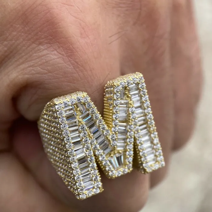 Rings AMERICAN TIME 14K Gold Plated 925 Sterling Silver Initial Letter Iced CZ Baguette Ring Rings AMERICAN TIME 14K Gold Plated 925 Sterling Silver Initial Letter Iced CZ Baguette Ring