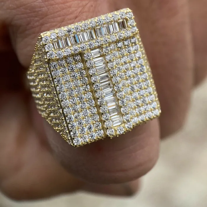 Rings AMERICAN TIME 14K Gold Plated 925 Sterling Silver Initial Letter Iced CZ Baguette Ring Rings AMERICAN TIME 14K Gold Plated 925 Sterling Silver Initial Letter Iced CZ Baguette Ring