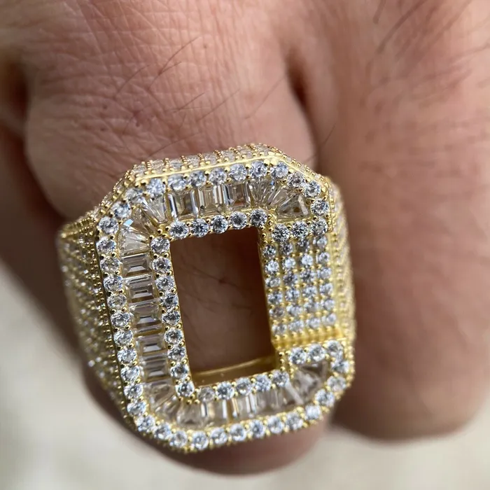 Rings AMERICAN TIME 14K Gold Plated 925 Sterling Silver Initial Letter Iced CZ Baguette Ring Rings AMERICAN TIME 14K Gold Plated 925 Sterling Silver Initial Letter Iced CZ Baguette Ring