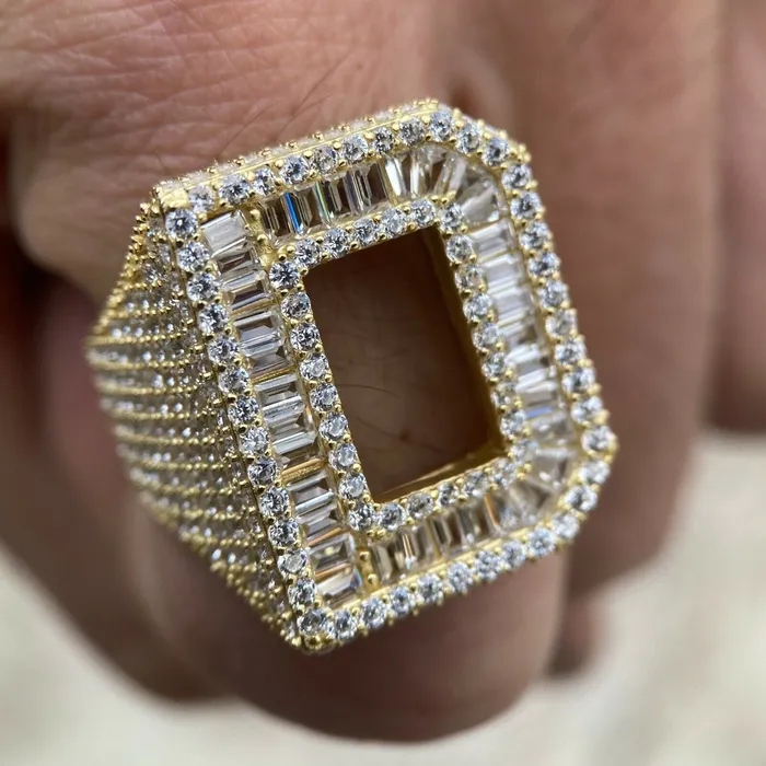 Rings AMERICAN TIME 14K Gold Plated 925 Sterling Silver Initial Letter Iced CZ Baguette Ring Rings AMERICAN TIME 14K Gold Plated 925 Sterling Silver Initial Letter Iced CZ Baguette Ring