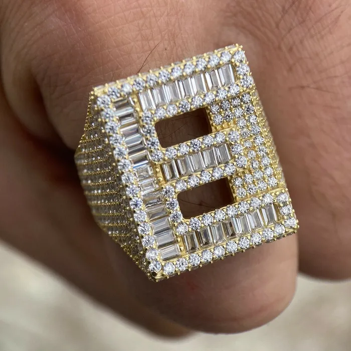 Rings AMERICAN TIME 14K Gold Plated 925 Sterling Silver Initial Letter Iced CZ Baguette Ring Rings AMERICAN TIME 14K Gold Plated 925 Sterling Silver Initial Letter Iced CZ Baguette Ring