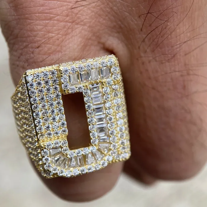 Rings AMERICAN TIME 14K Gold Plated 925 Sterling Silver Initial Letter Iced CZ Baguette Ring Rings AMERICAN TIME 14K Gold Plated 925 Sterling Silver Initial Letter Iced CZ Baguette Ring