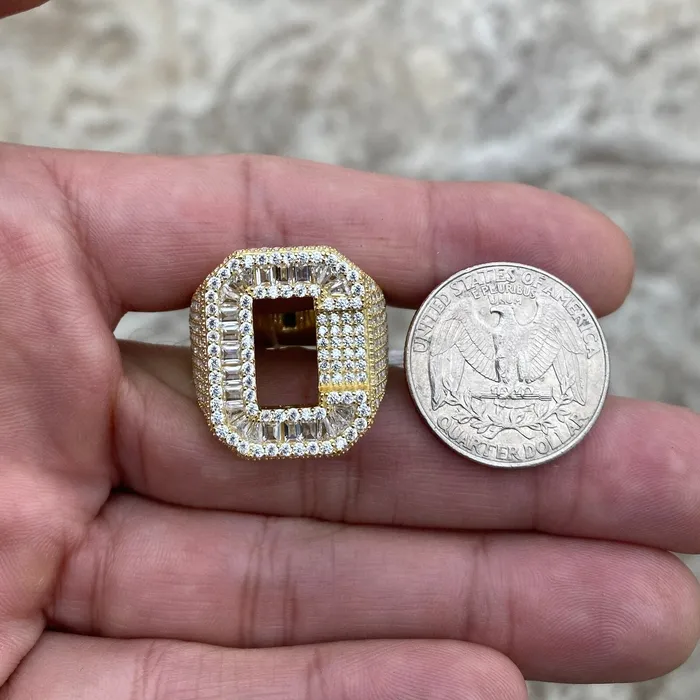 Rings AMERICAN TIME 14K Gold Plated 925 Sterling Silver Initial Letter Iced CZ Baguette Ring Rings AMERICAN TIME 14K Gold Plated 925 Sterling Silver Initial Letter Iced CZ Baguette Ring