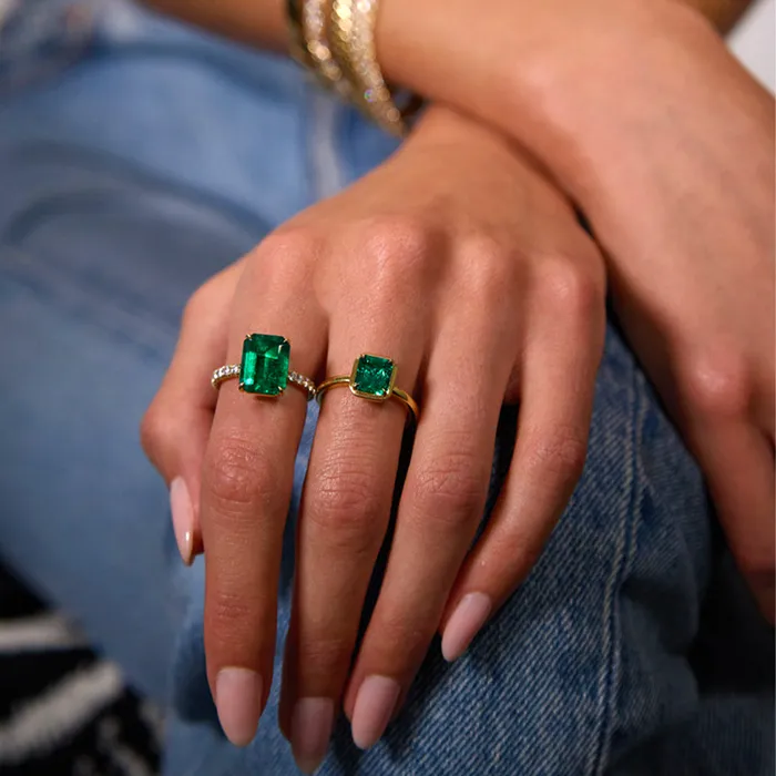 Rings anitako EMERALD CUT EMERALD RING WITH DIAMOND BAND