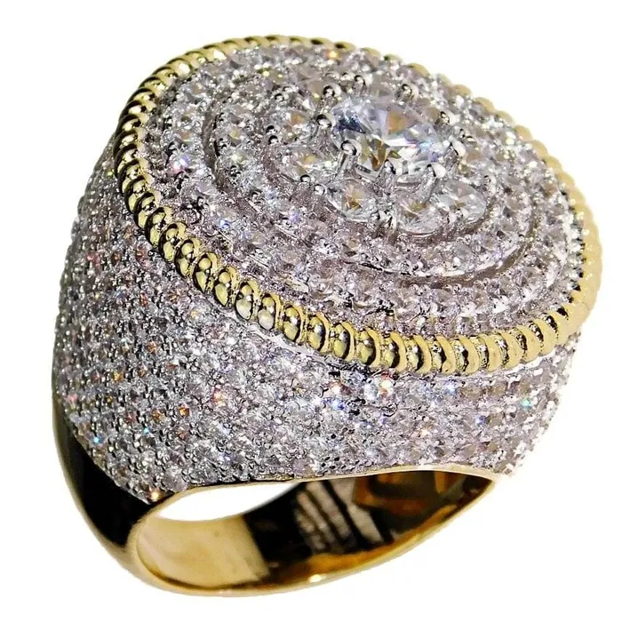 Rings Bling Cartel Admin Mens Big CZ Iced Flower Cluster Gold Finish Ring 20MM