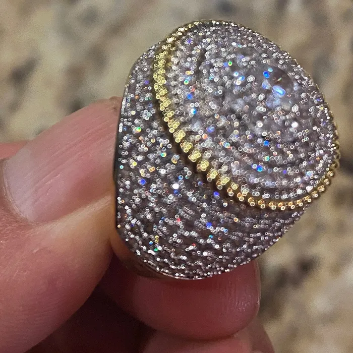 Rings Bling Cartel Admin Mens Big CZ Iced Flower Cluster Gold Finish Ring 20MM
