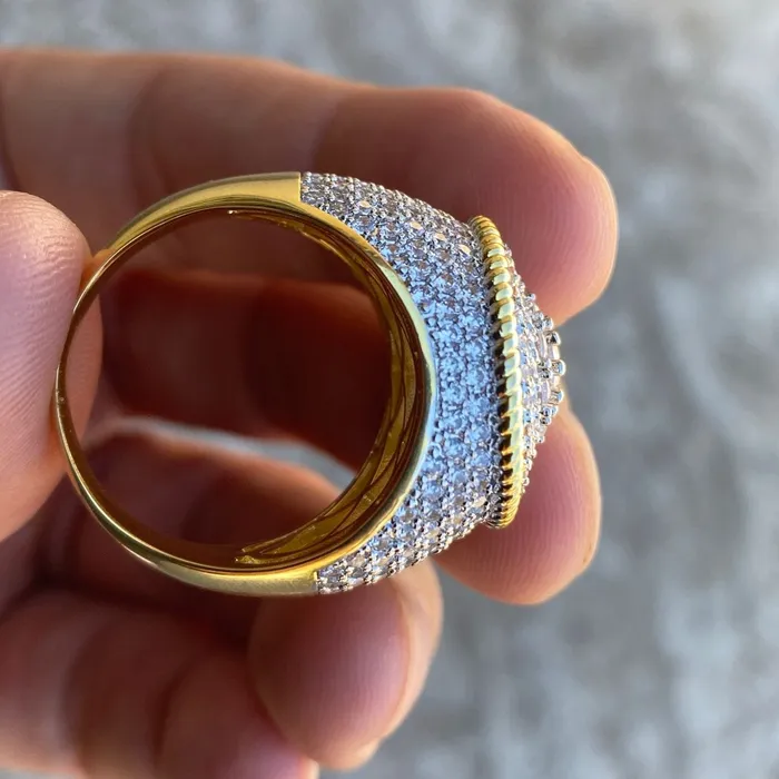 Rings Bling Cartel Admin Mens Big CZ Iced Flower Cluster Gold Finish Ring 20MM