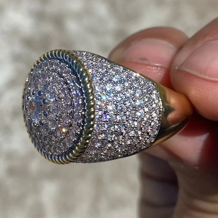 Rings Bling Cartel Admin Mens Big CZ Iced Flower Cluster Gold Finish Ring 20MM